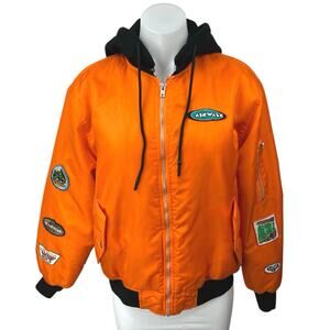 Forever 21 Airwalk Orange Patchworks Full Zip Hooded Bomber Coat Jacket Size S